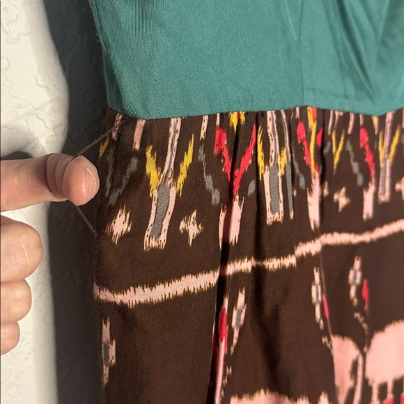 Anthropologie Diodore Elephant March Dress Fall Safari Indie Brown Pink Teal - Picture 6 of 8